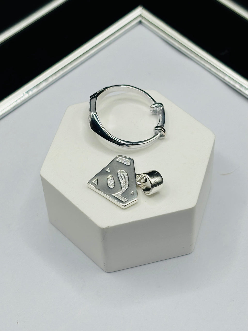 S925 Silver S Ring and Pendant Kids Set