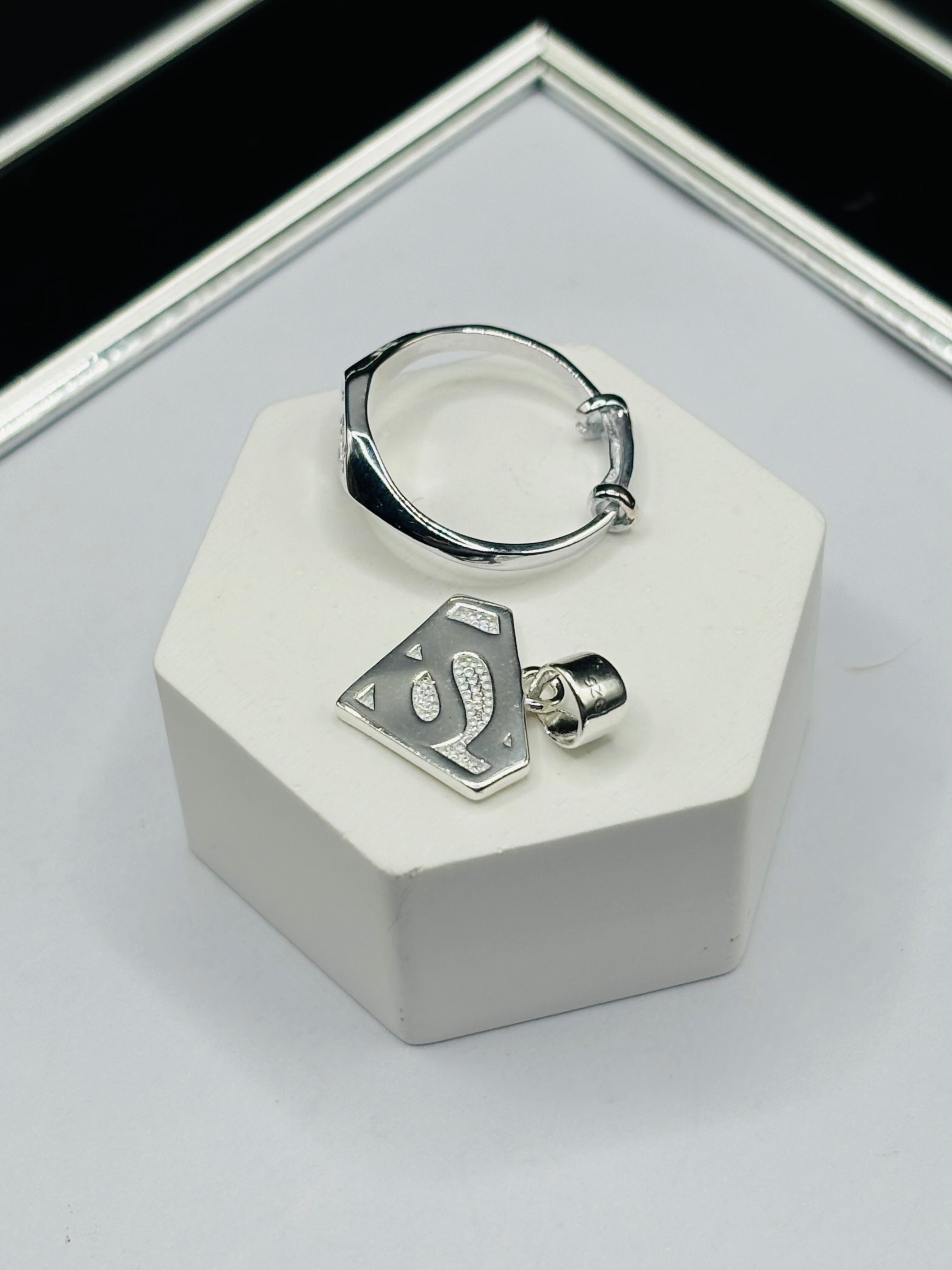 S925 Silver S Ring and Pendant Kids Set