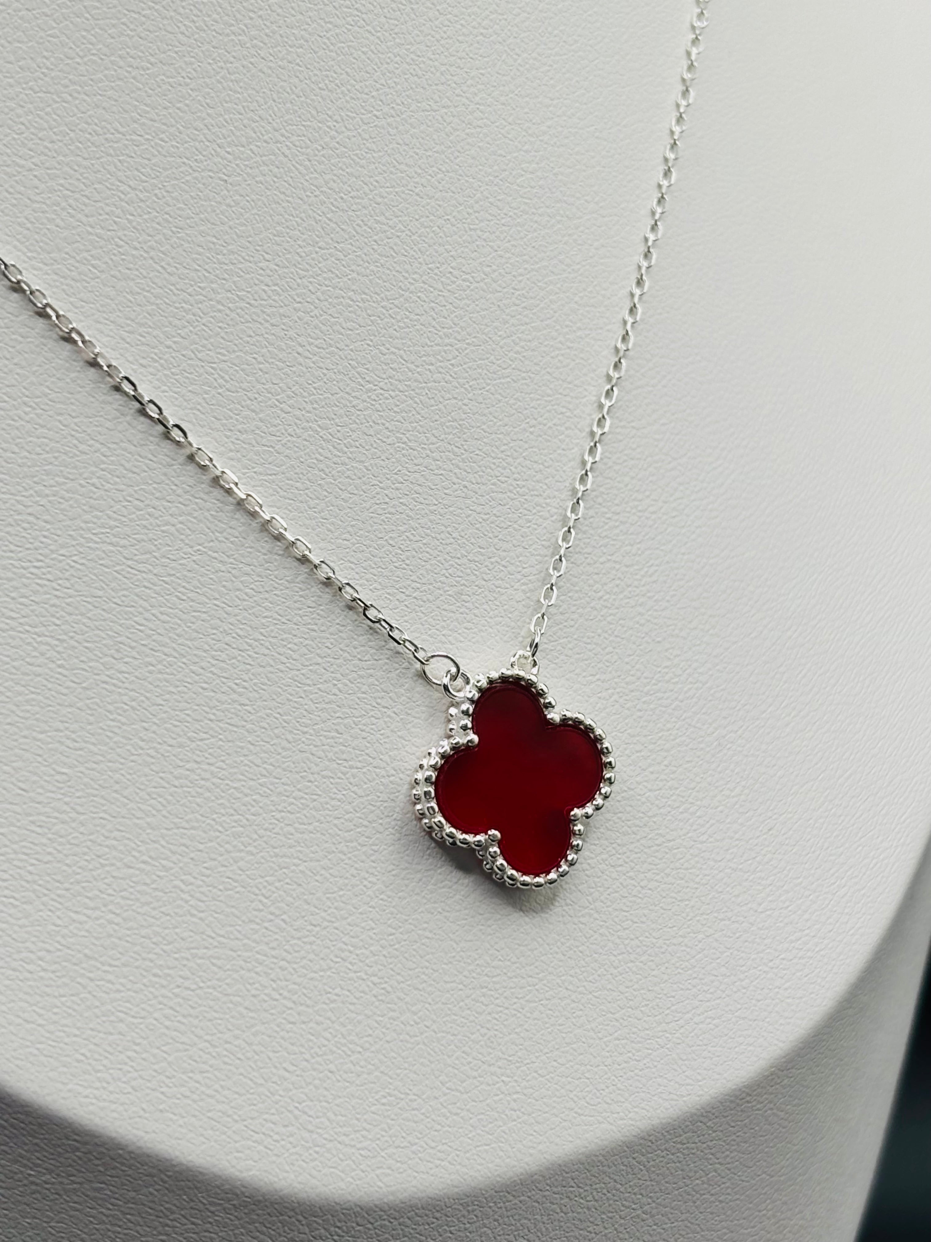 S925 Silver Red Clover Necklace