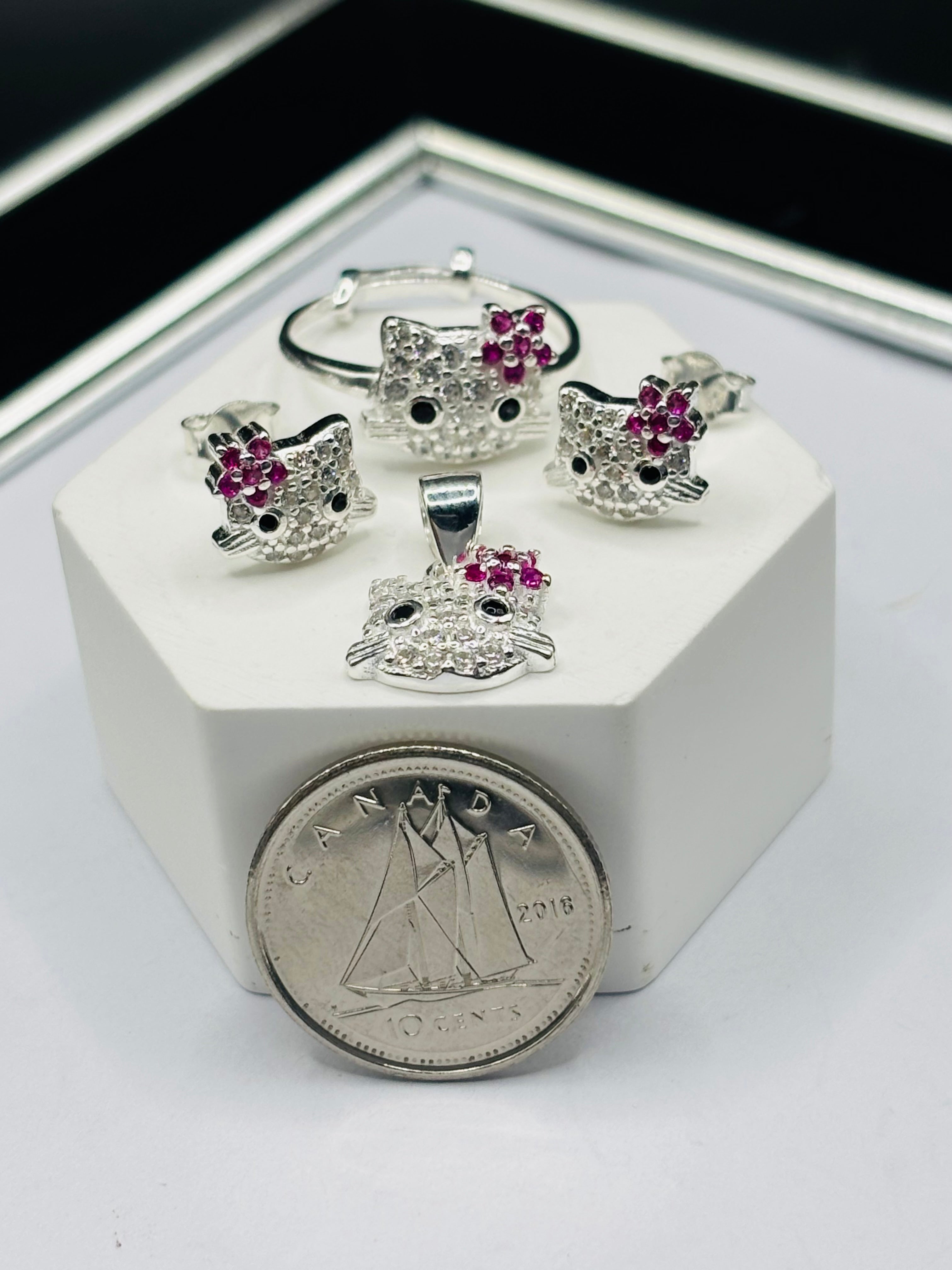 S925 Silver HK Ring, Earrings and Pendant Kids Set