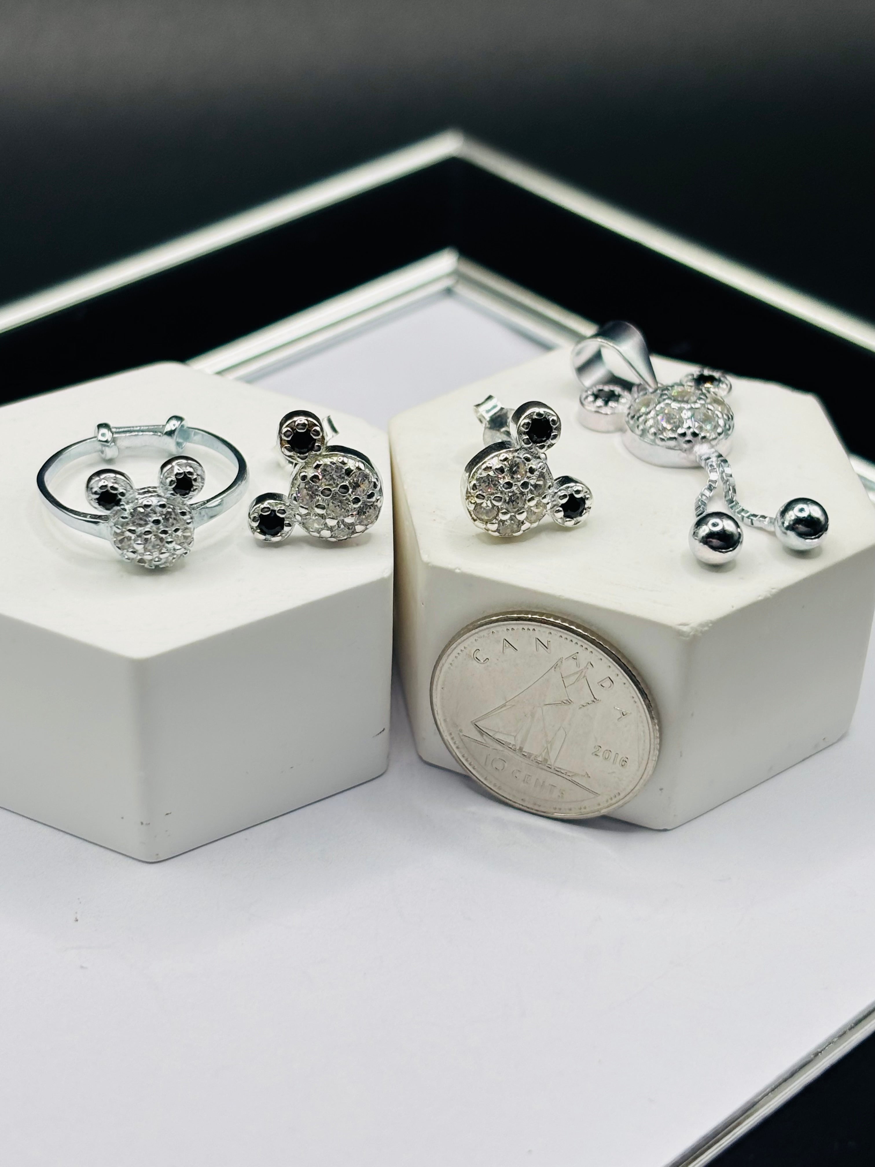 S925 Silver MM Ring, Earrings and Pendant Kids Set