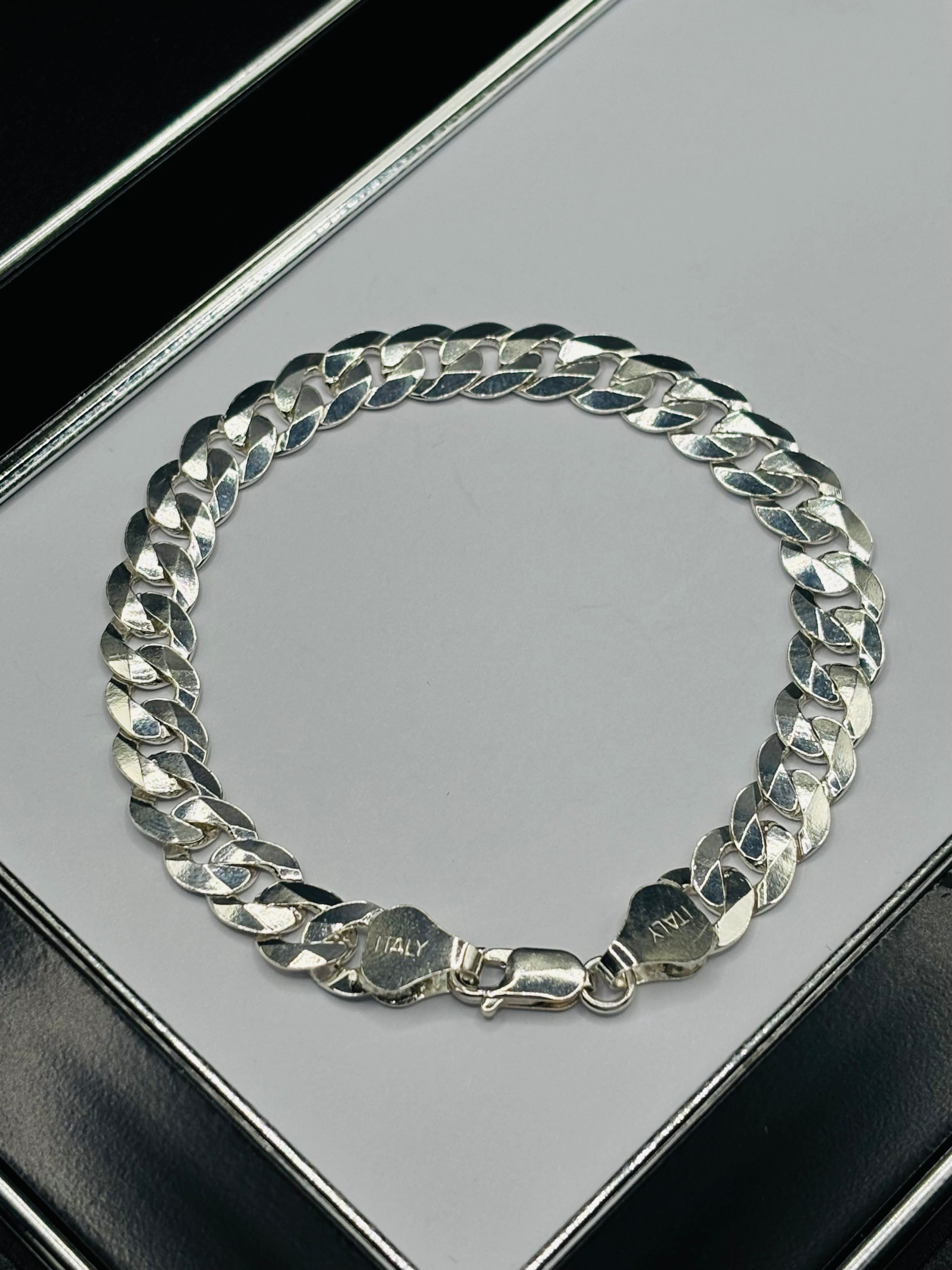 S925 Silver Flat Curb Cuban Bracelet
