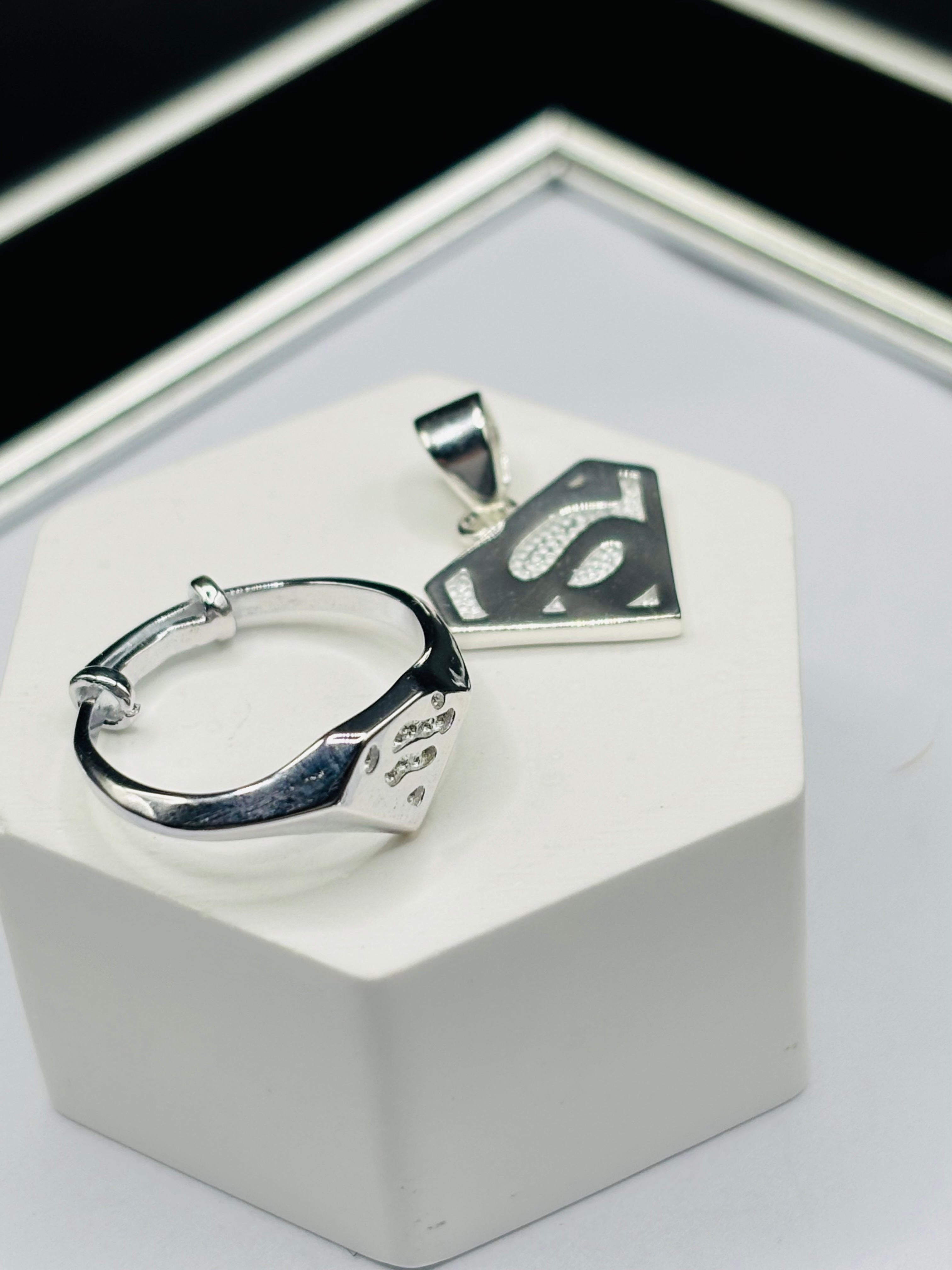 S925 Silver S Ring and Pendant Kids Set