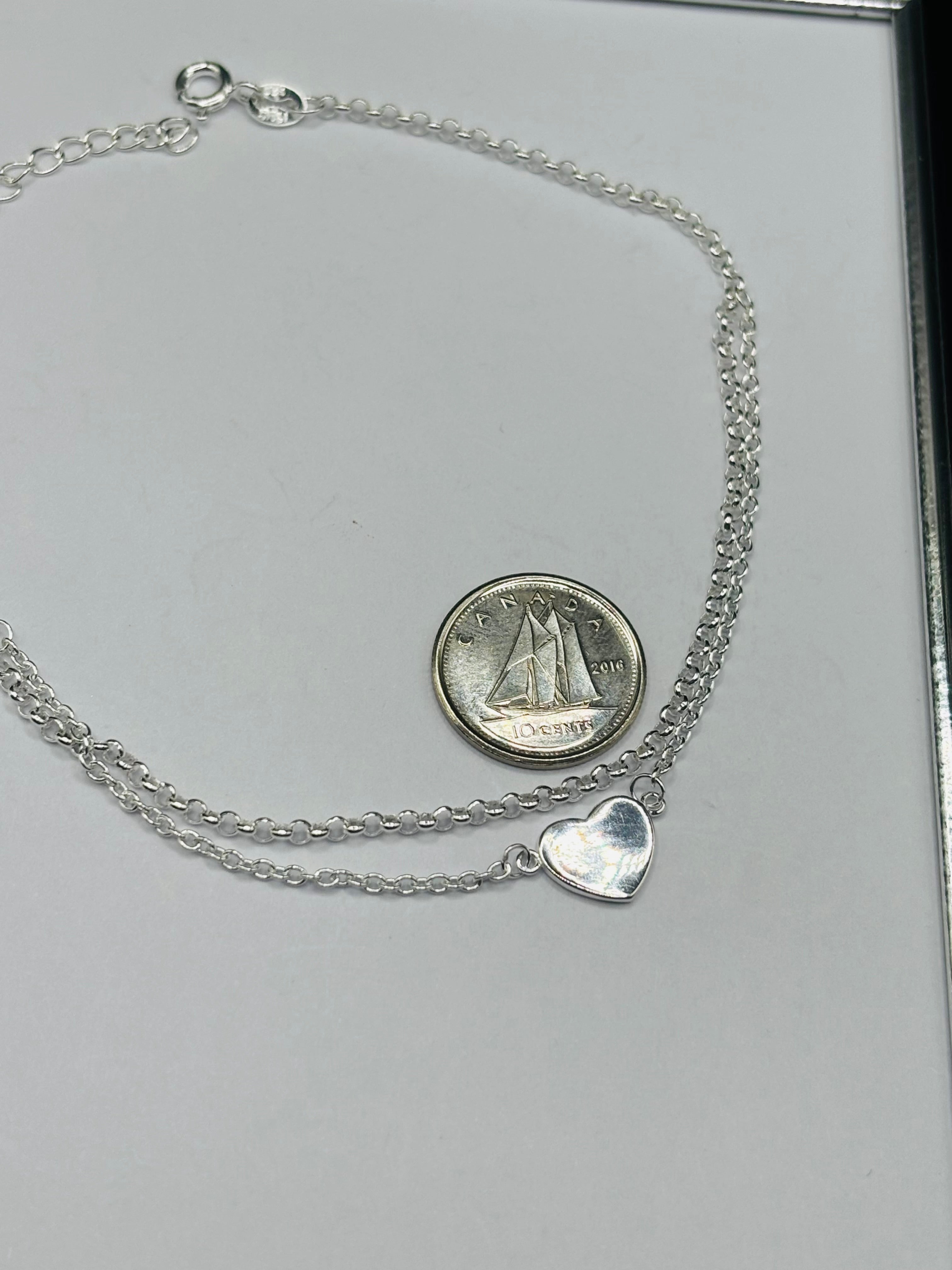 S925 Silver Heart Double Anklet