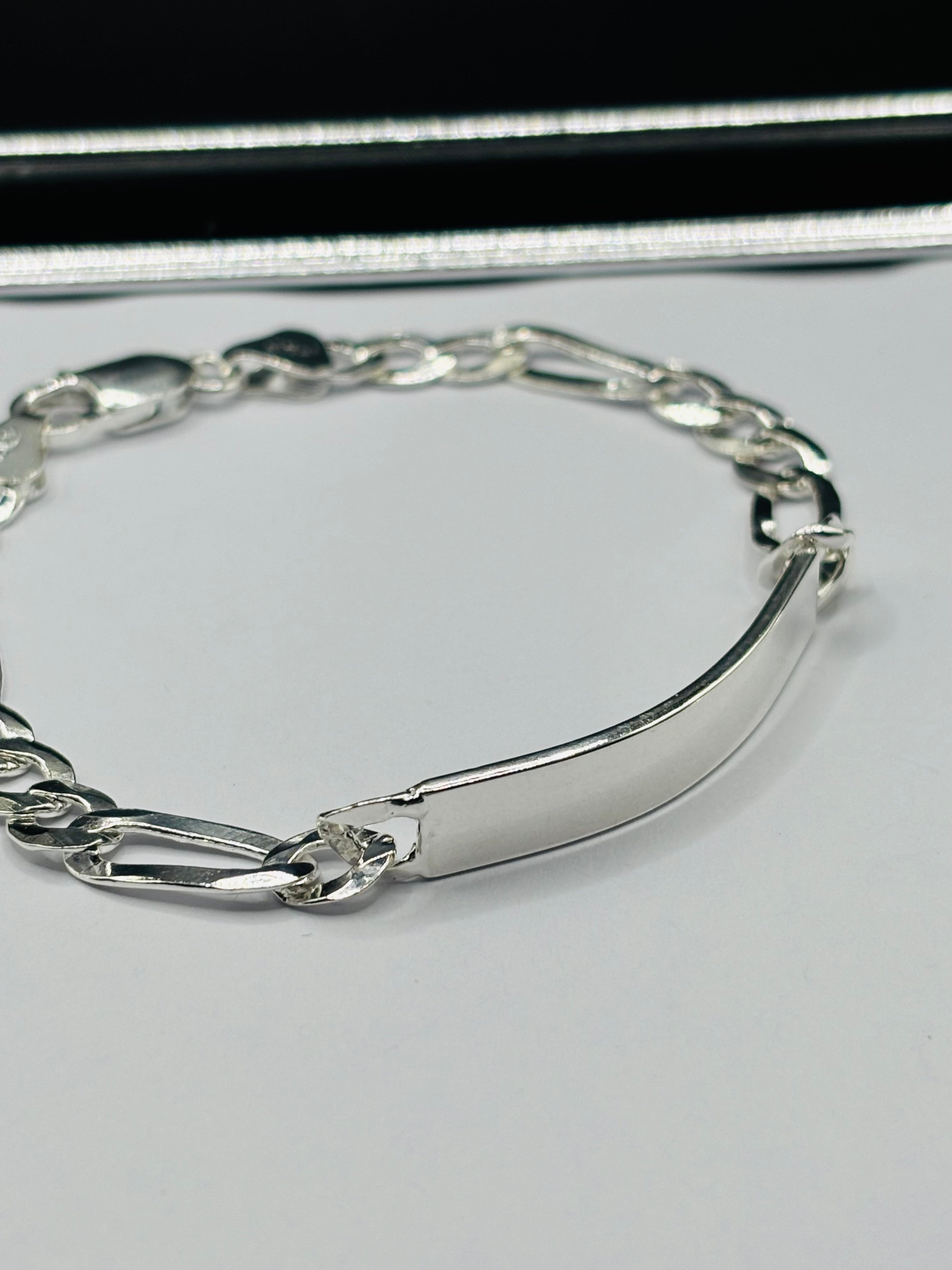 S925 Silver Name Figaro Bracelet 7mm