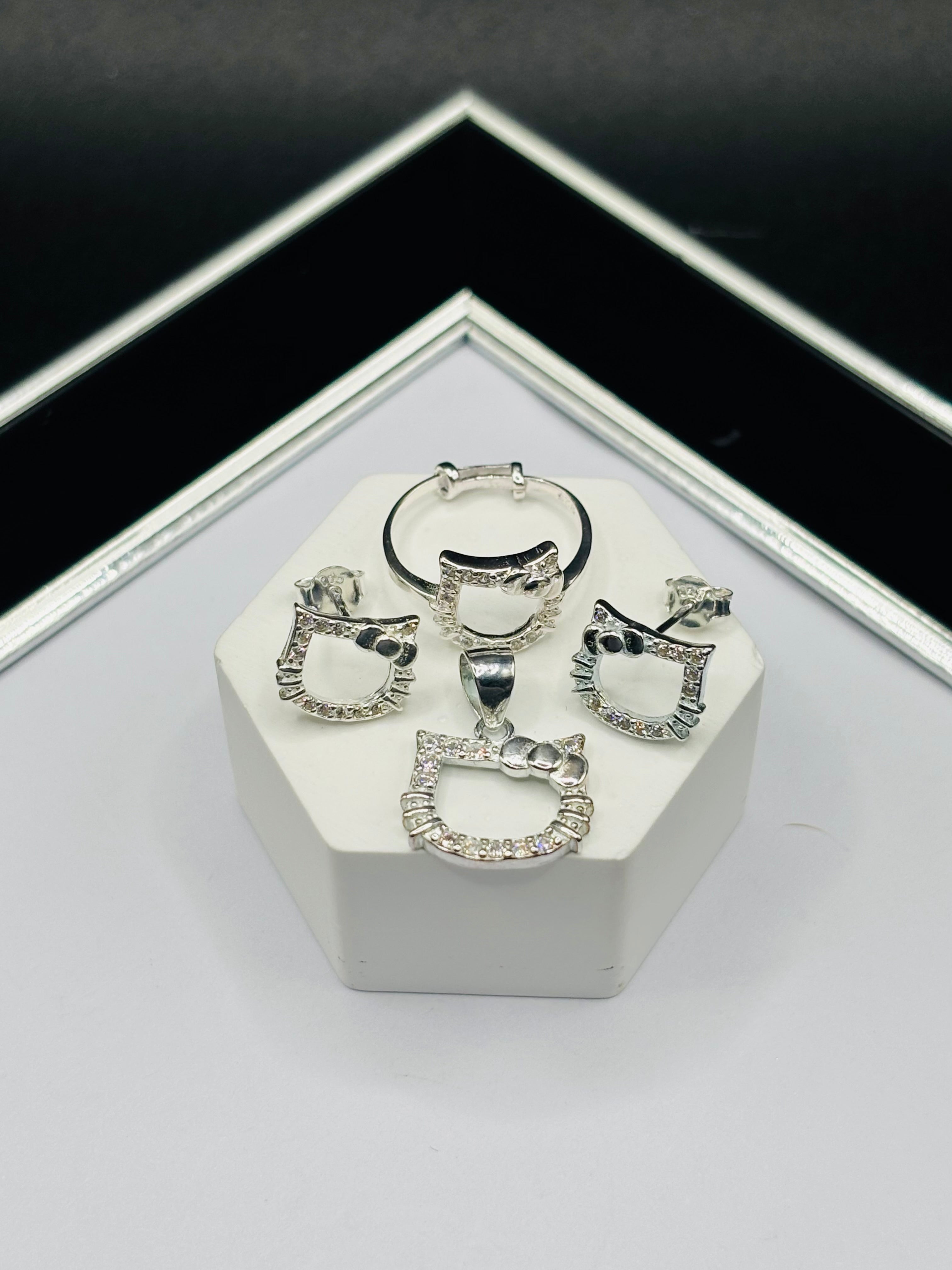 S925 Silver HK Ring, Earrings and Pendant Kids Set