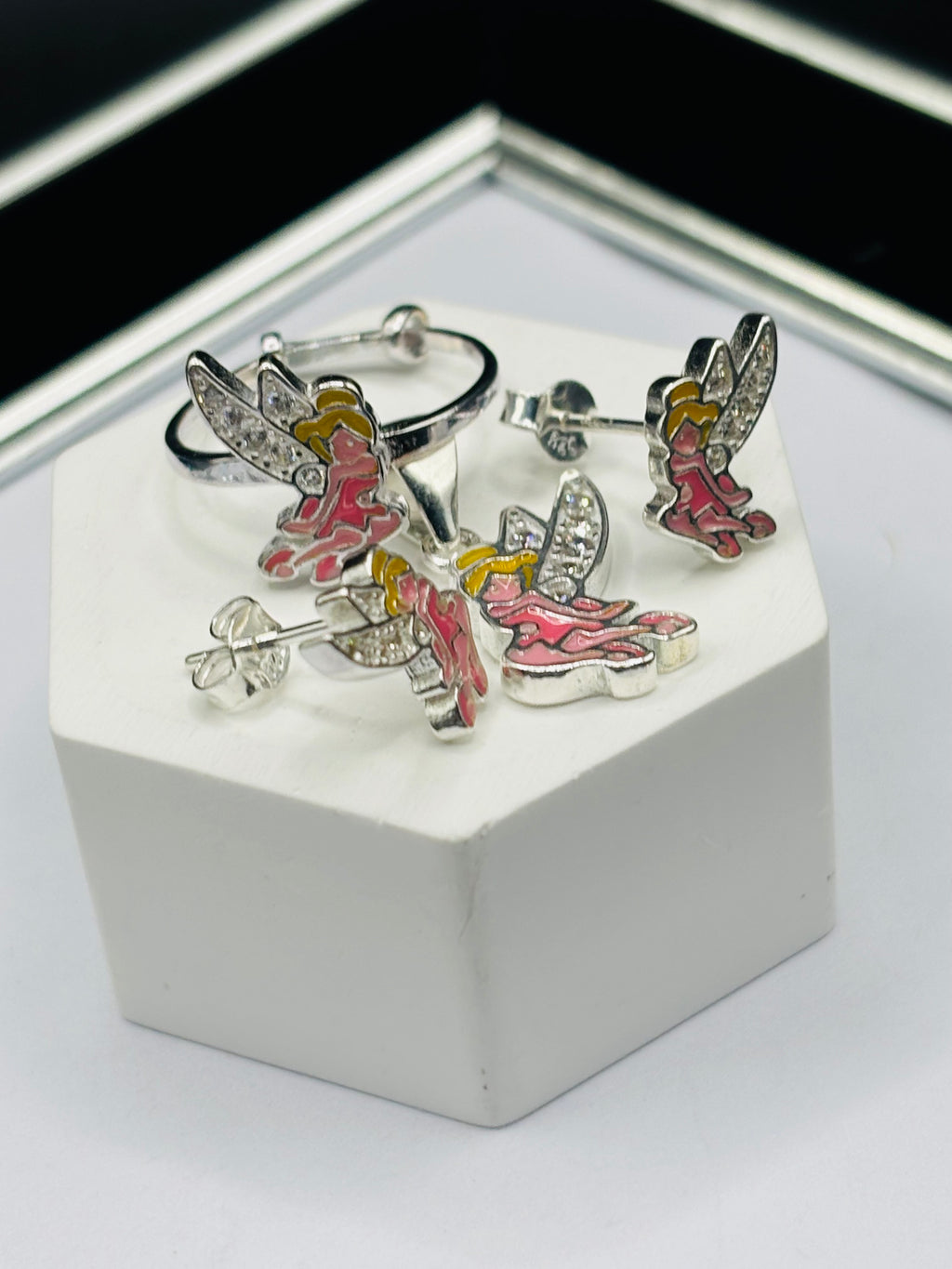 S925 Silver Fairy Ring, Earrings and Pendant Kids Set