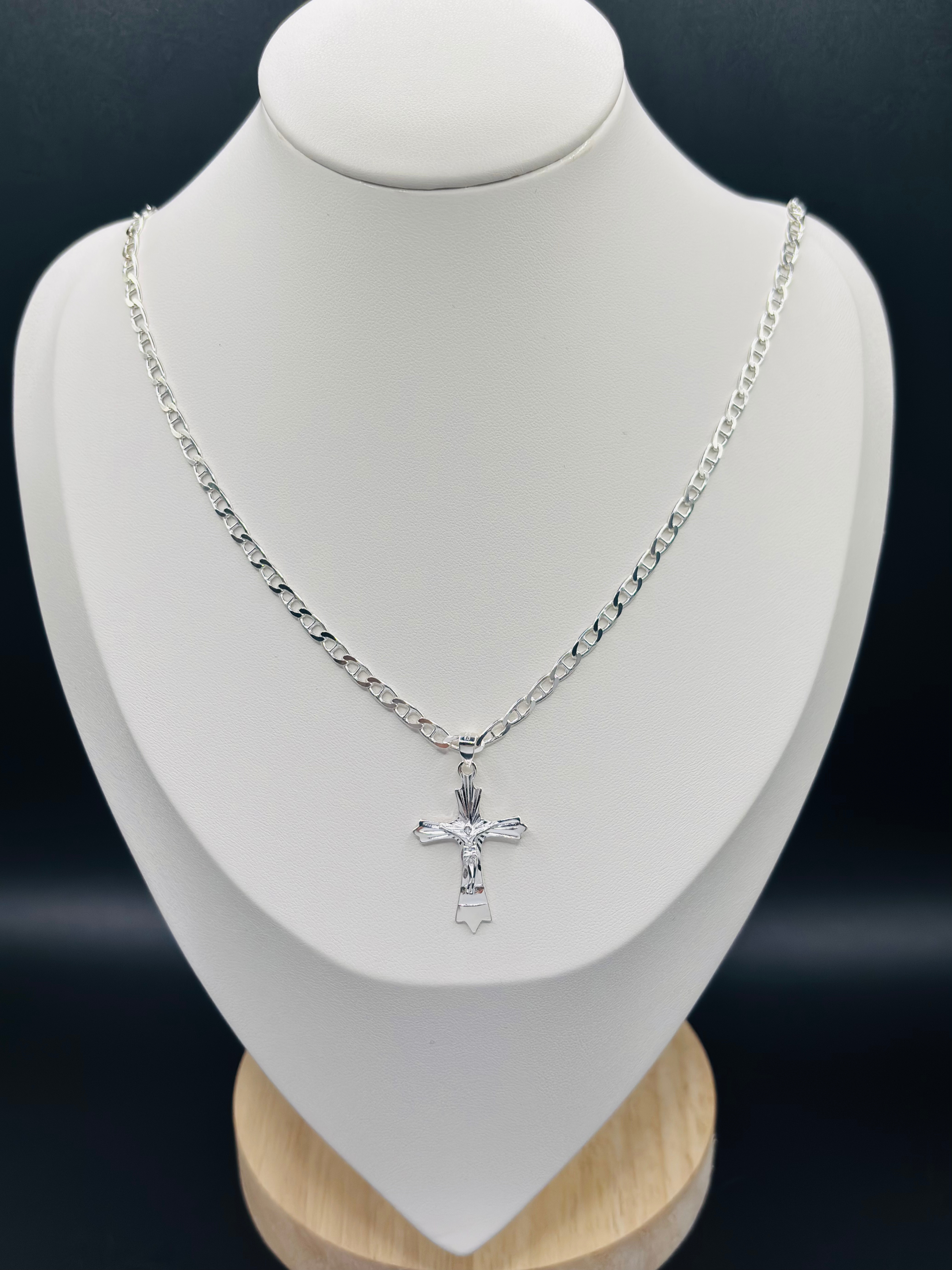 S925 Silver Figaro Cross Necklace
