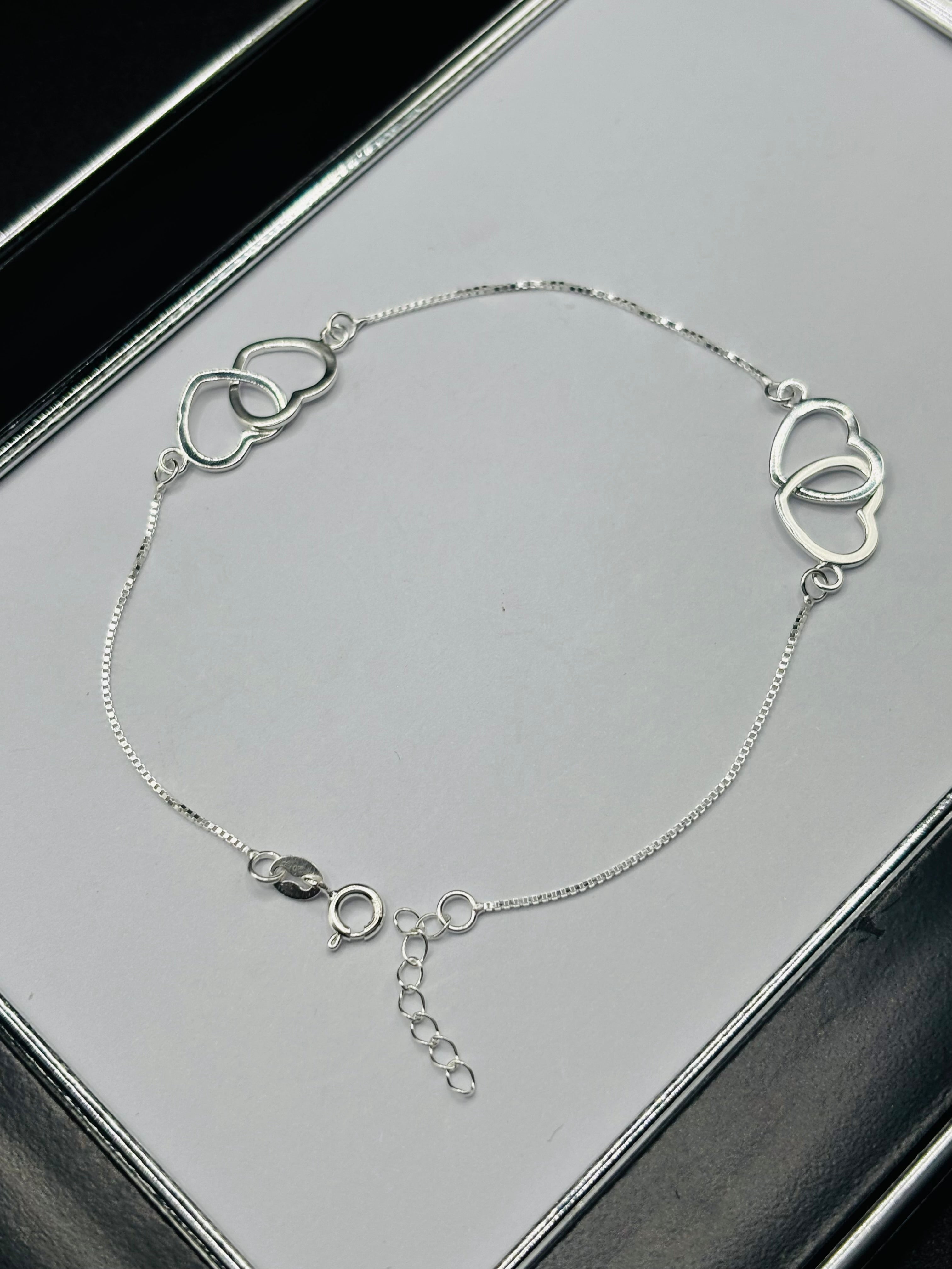 S925 Silver Double Heart Anklet