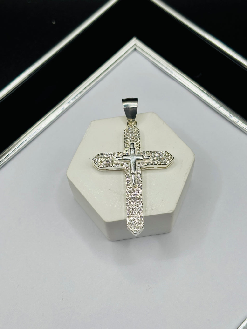 S925 Silver Big Stone Cross Pendant
