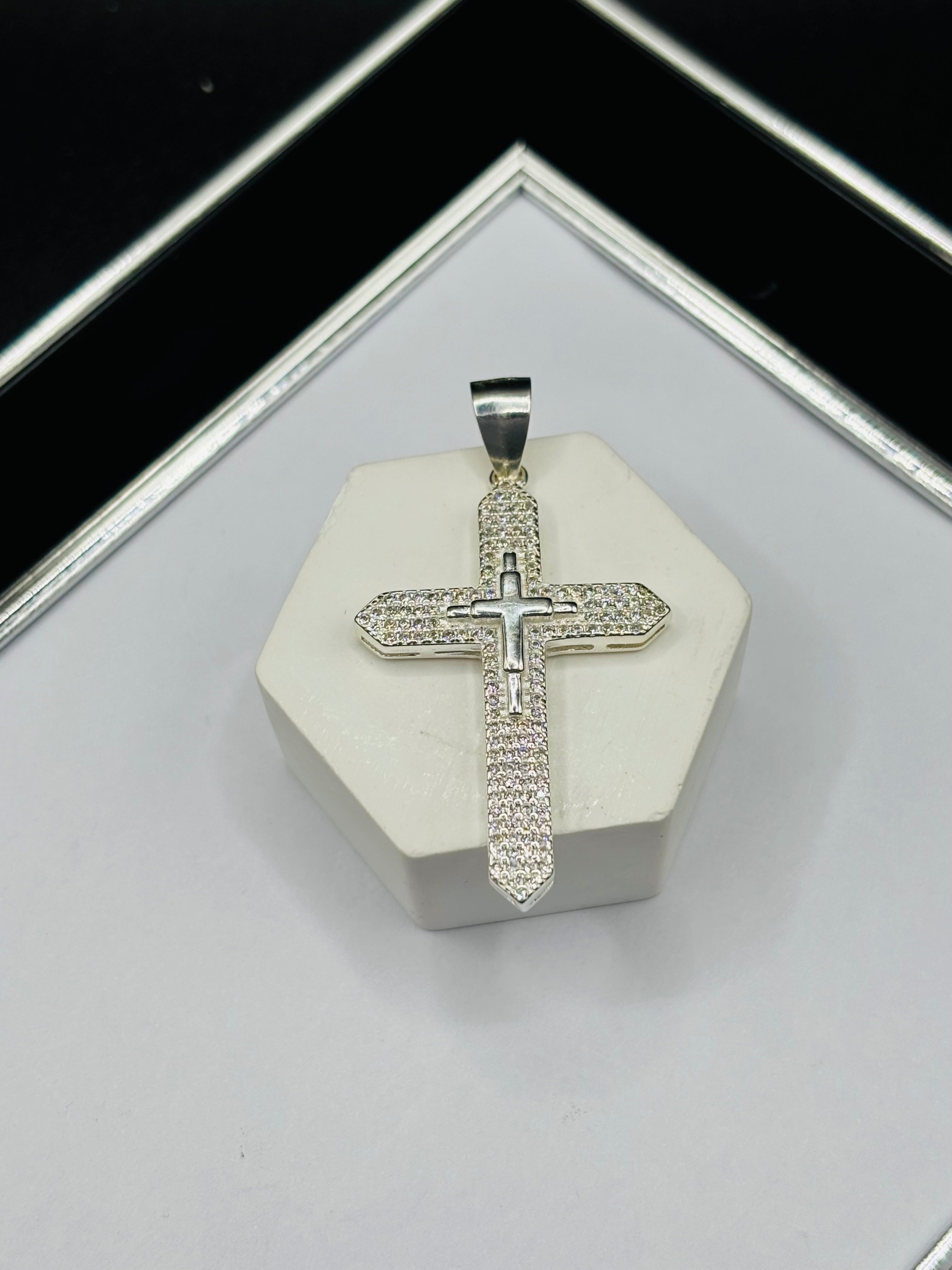 S925 Silver Big Stone Cross Pendant