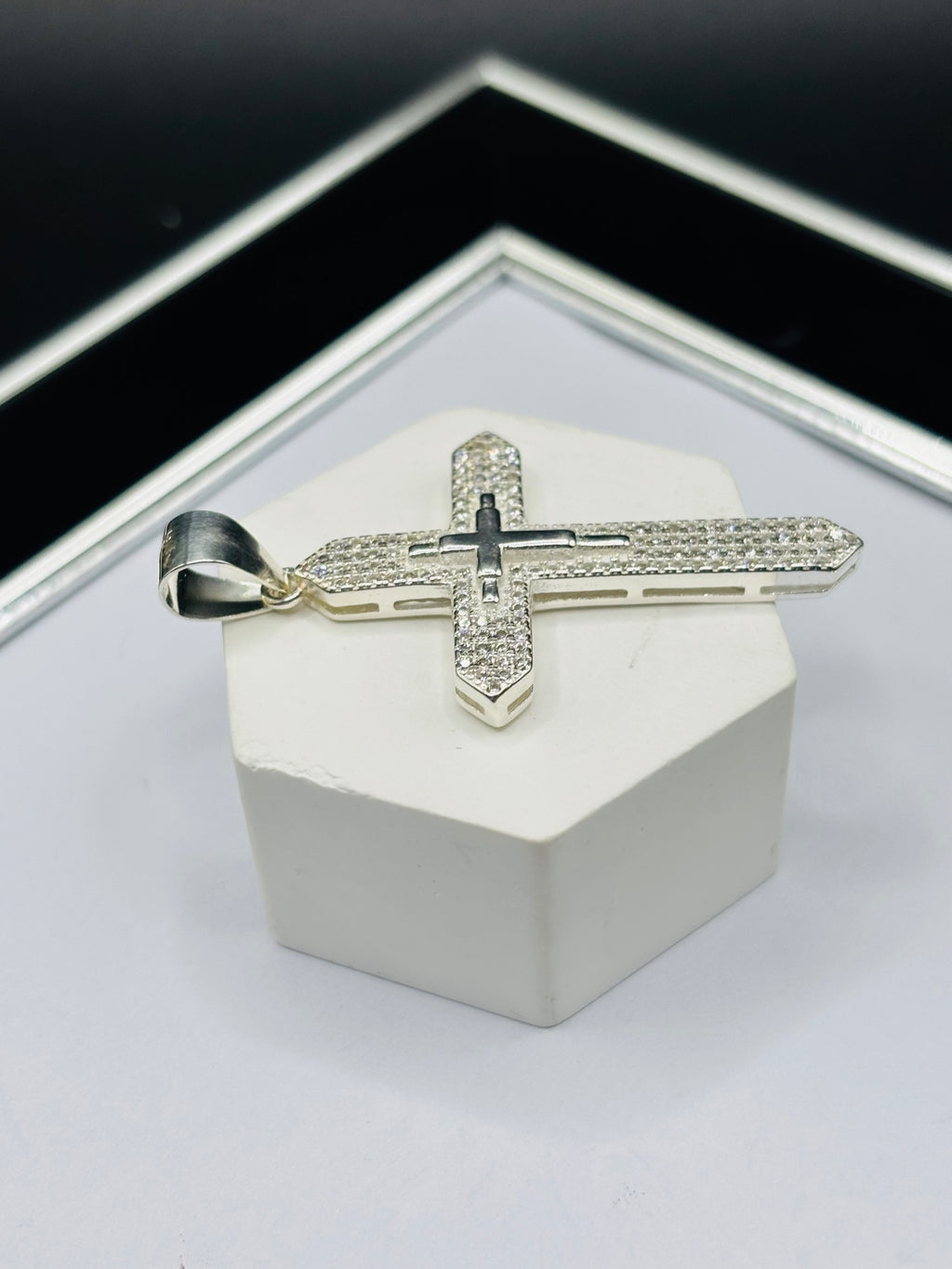 S925 Silver Big Stone Cross Pendant