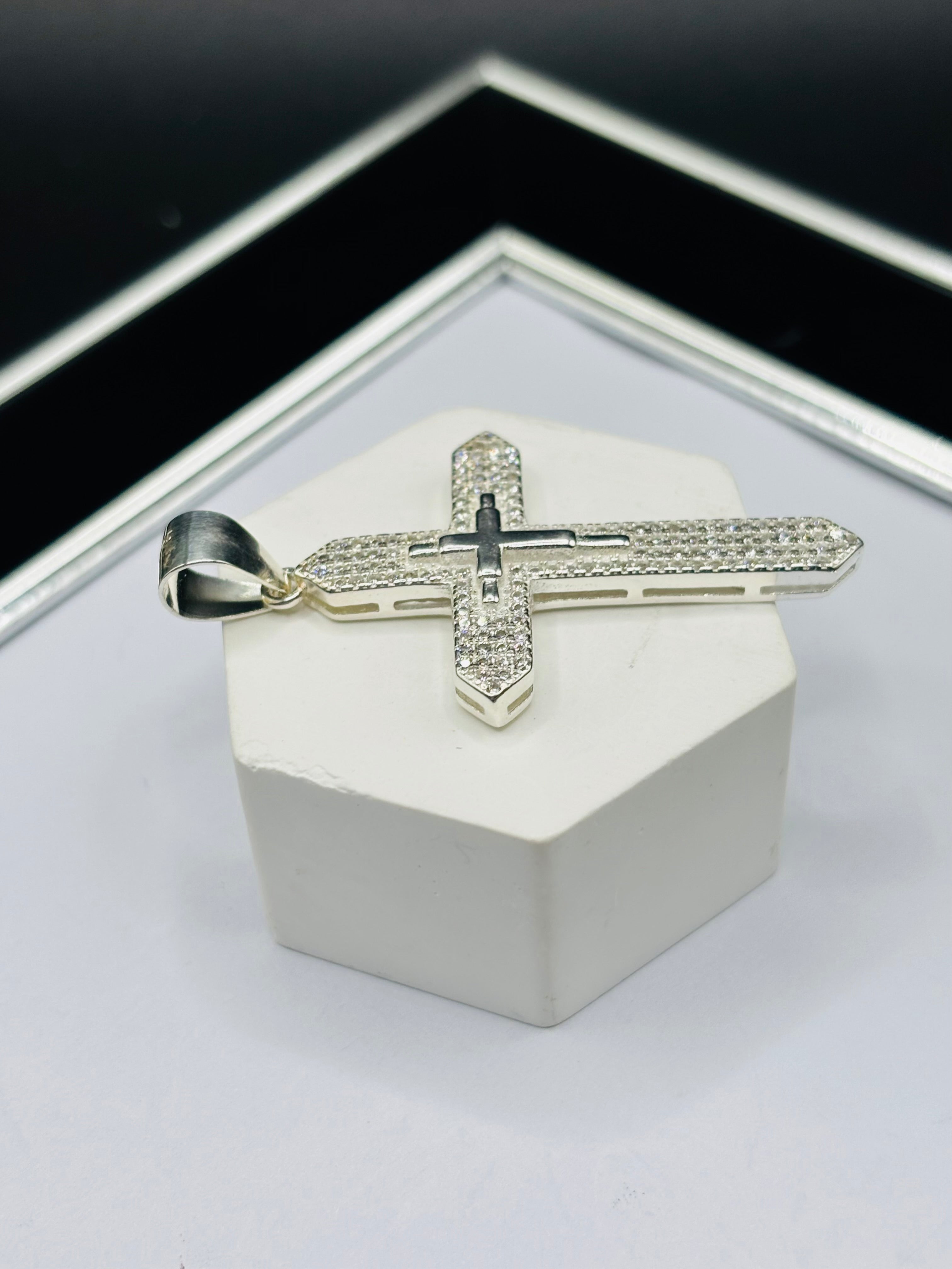 S925 Silver Big Stone Cross Pendant