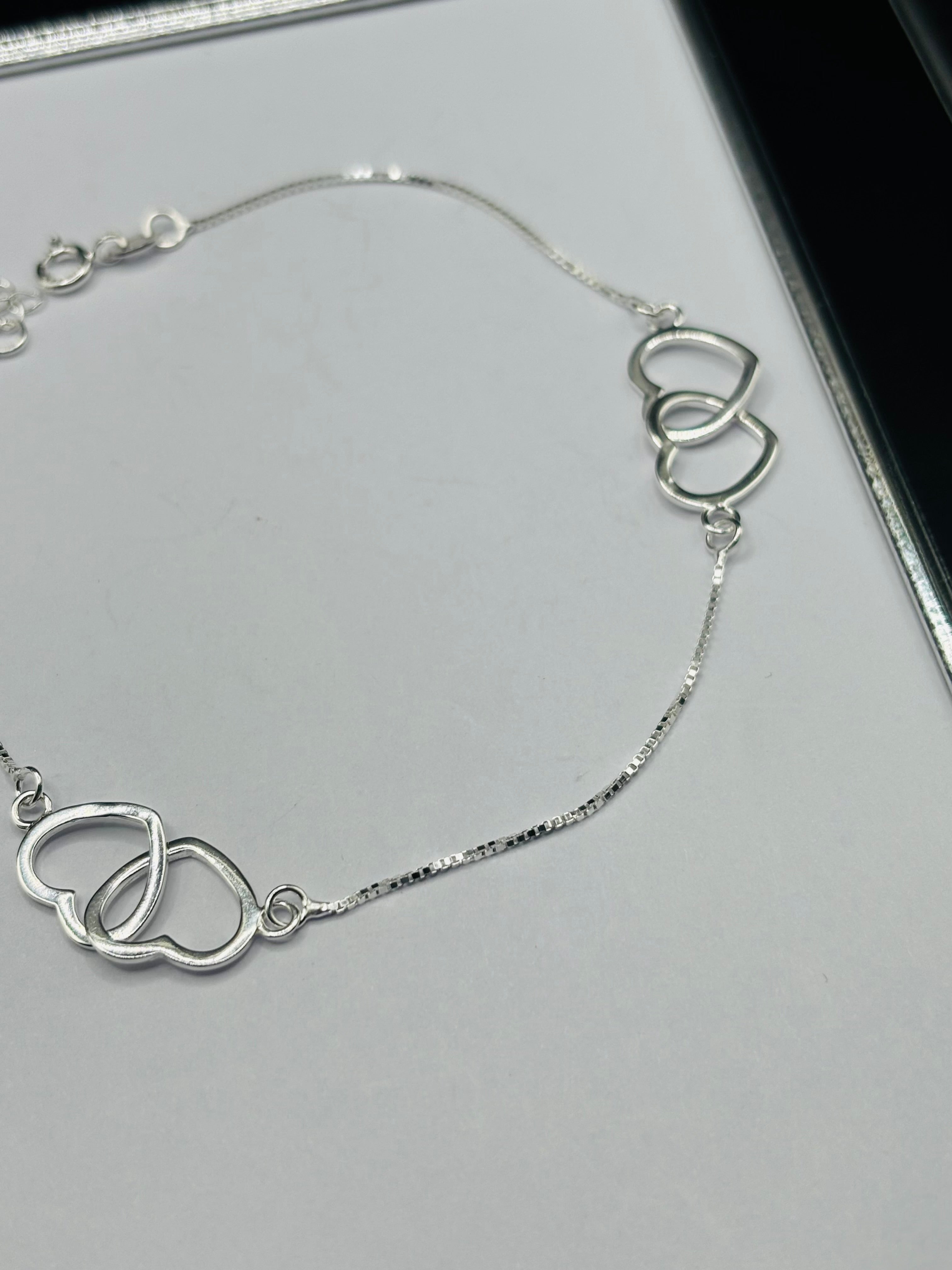 S925 Silver Double Heart Anklet