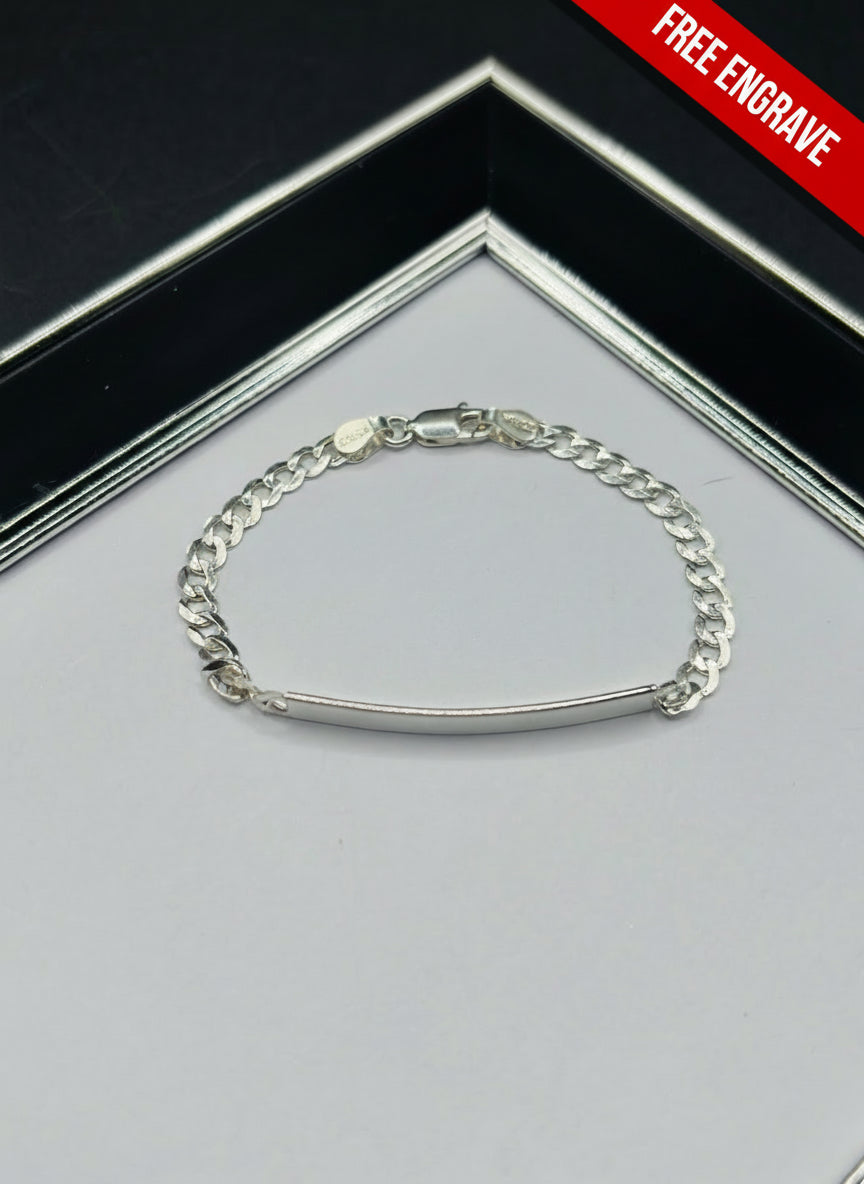 S925 Silver Name Flat Curb Kids Bracelet