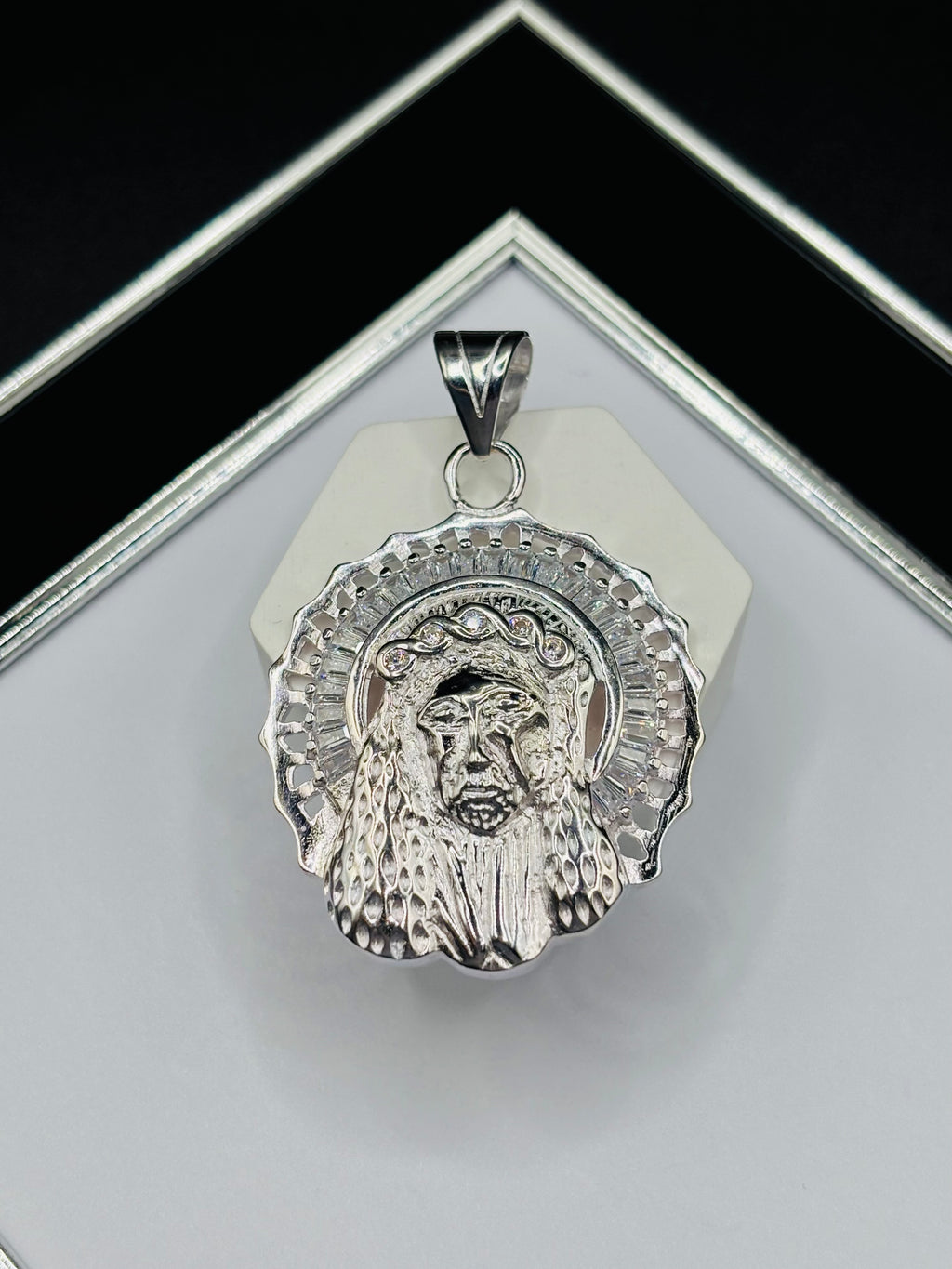 S925 Silver Big Jesus Face Pendant