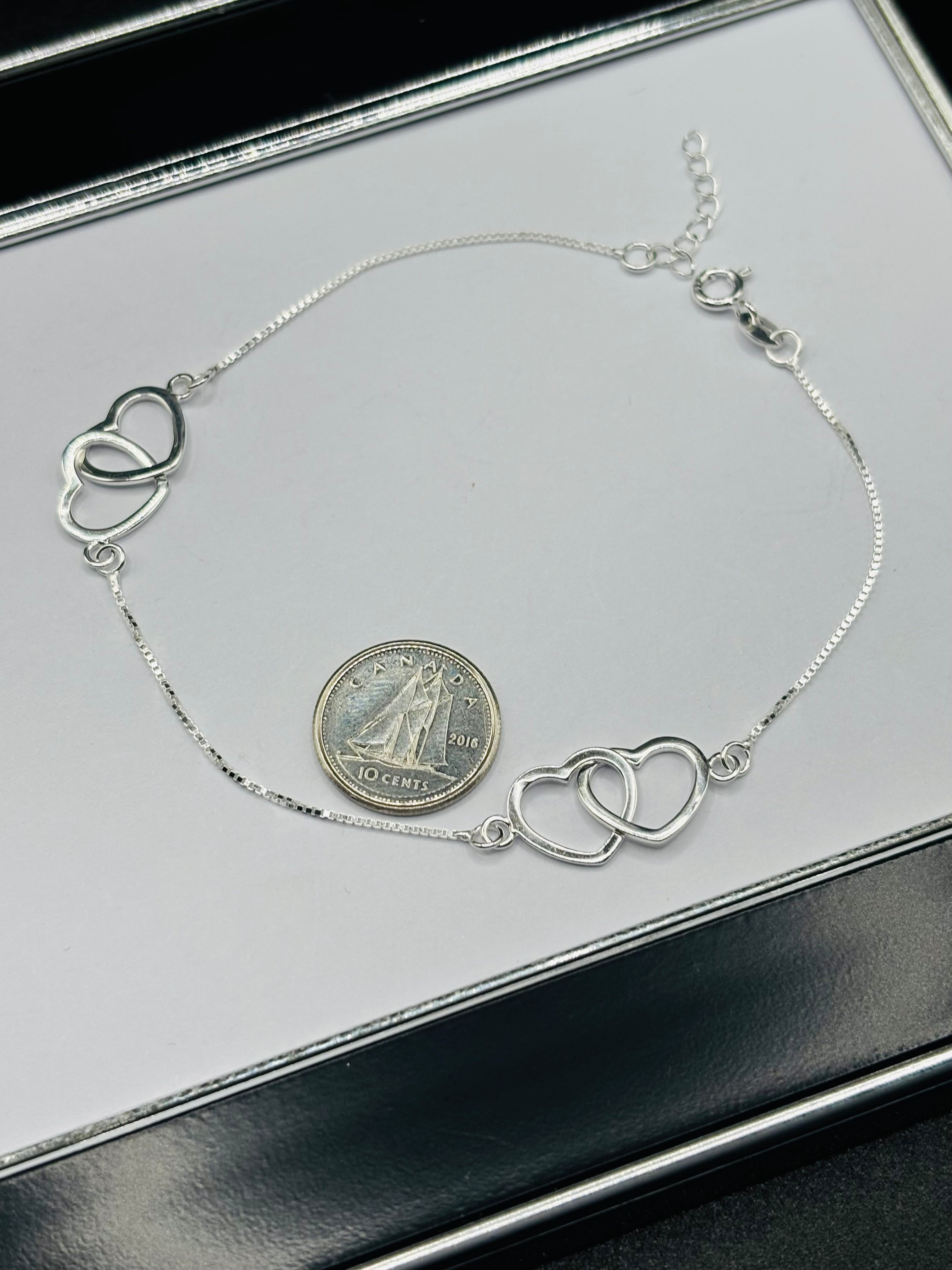 S925 Silver Double Heart Anklet
