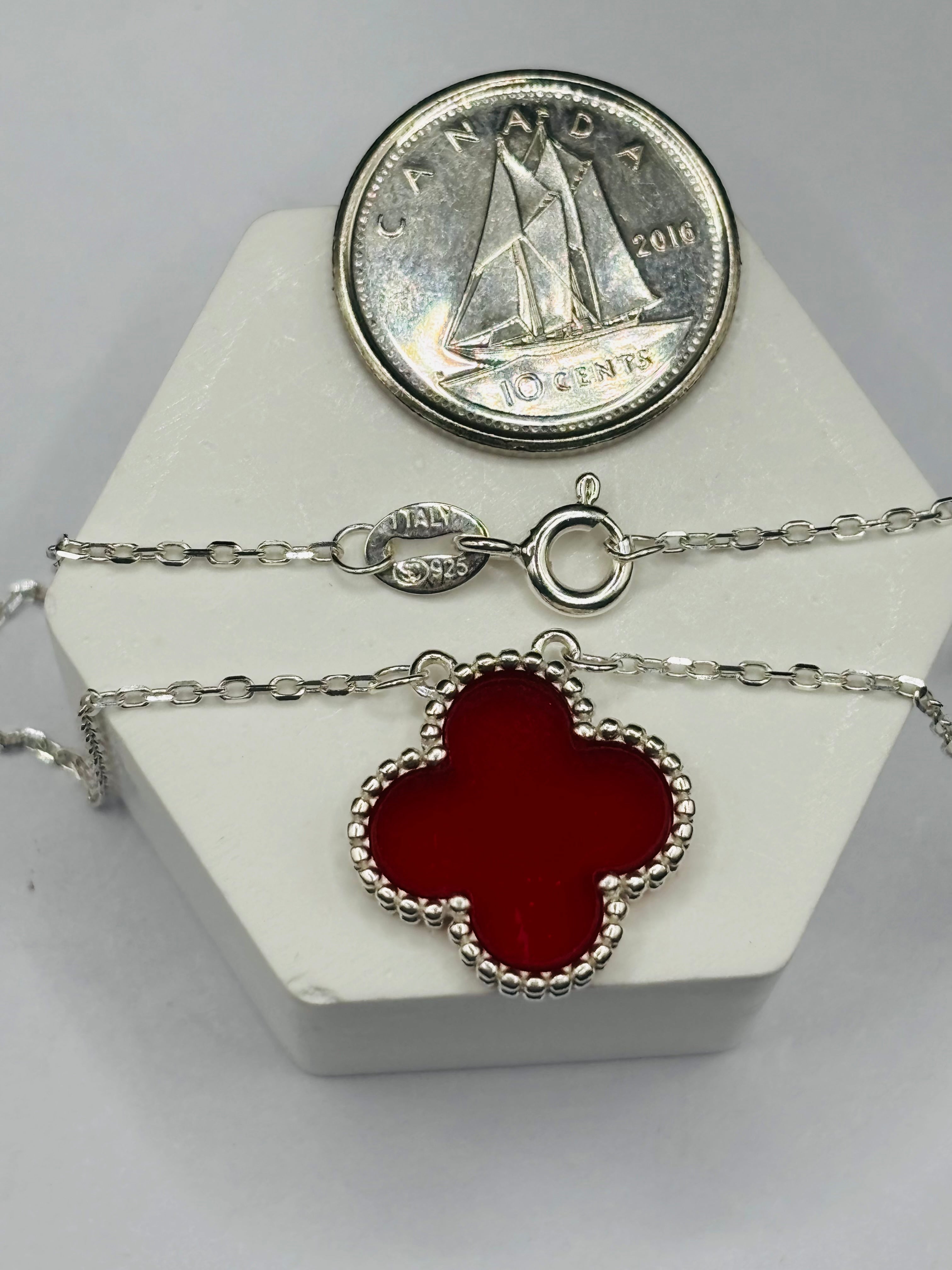 S925 Silver Red Clover Necklace