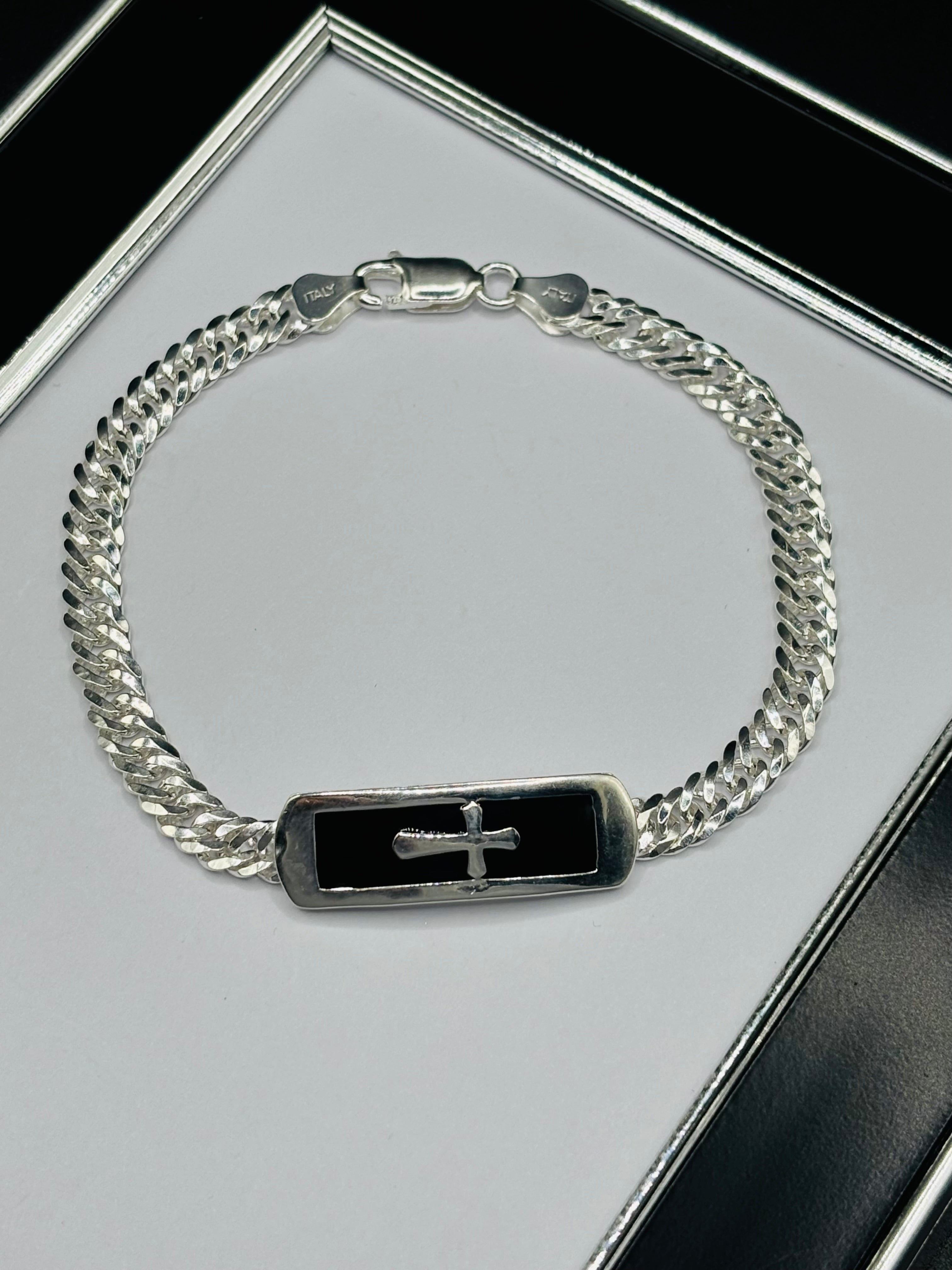 S925 Silver Cross Black Bracelet