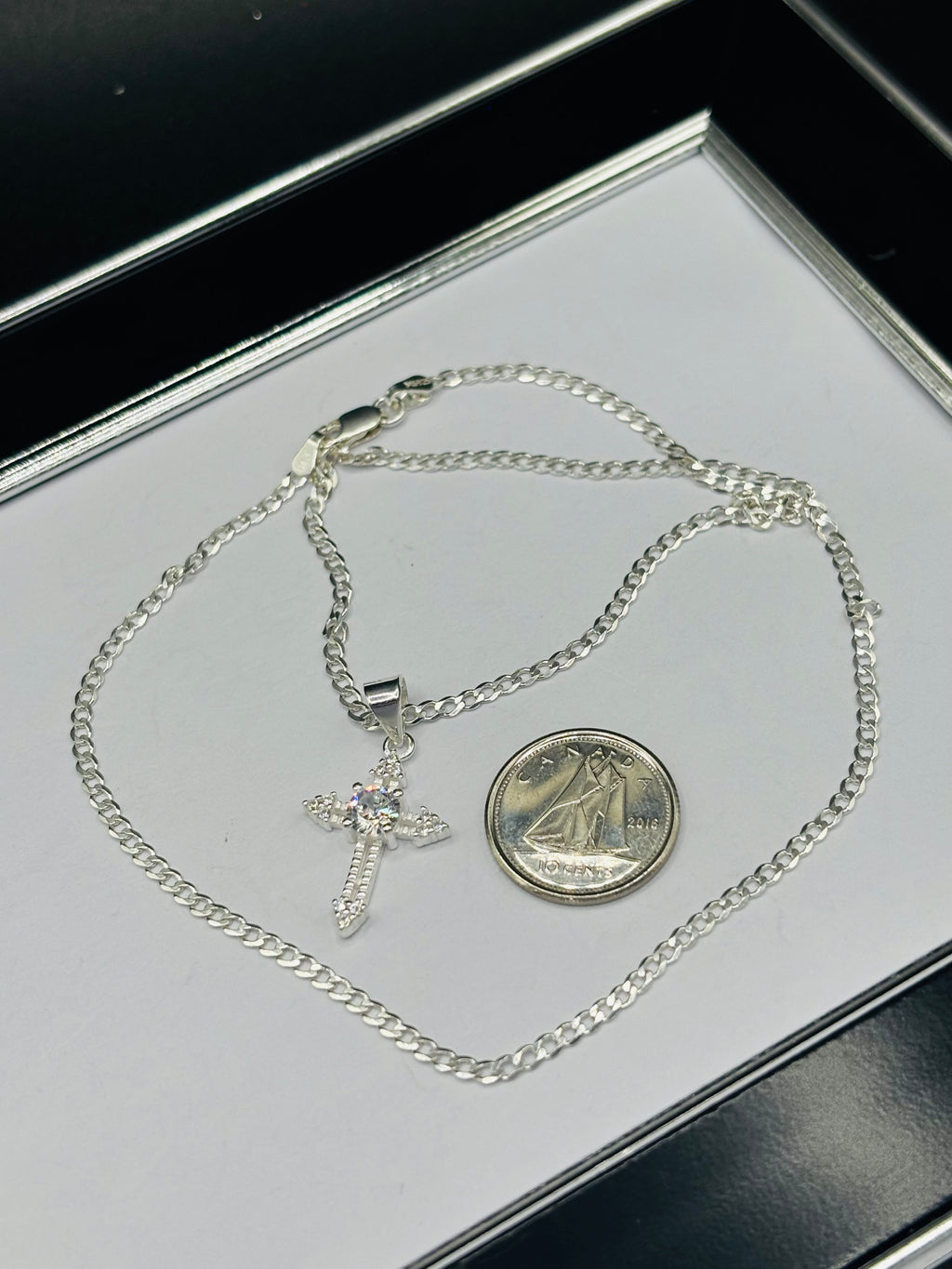 S925 Silver Cross Stone Necklace